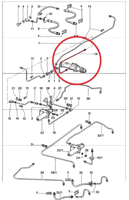 Porsche 914/914-6 DirectFit Master Cylinder to Center Tunnel Line #14