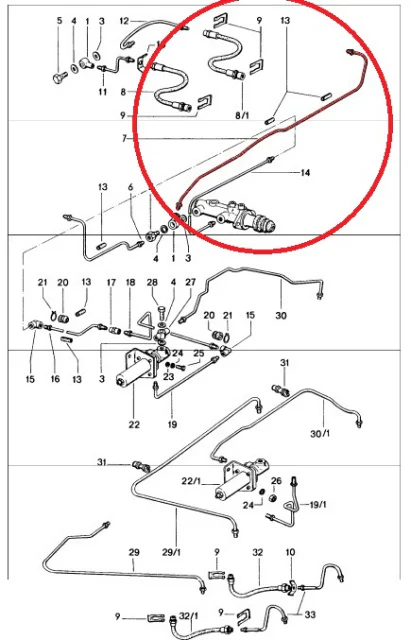 Porsche 914/914-6 DirectFit Master Cylinder to Soft Line #7 (all years)- Front Right