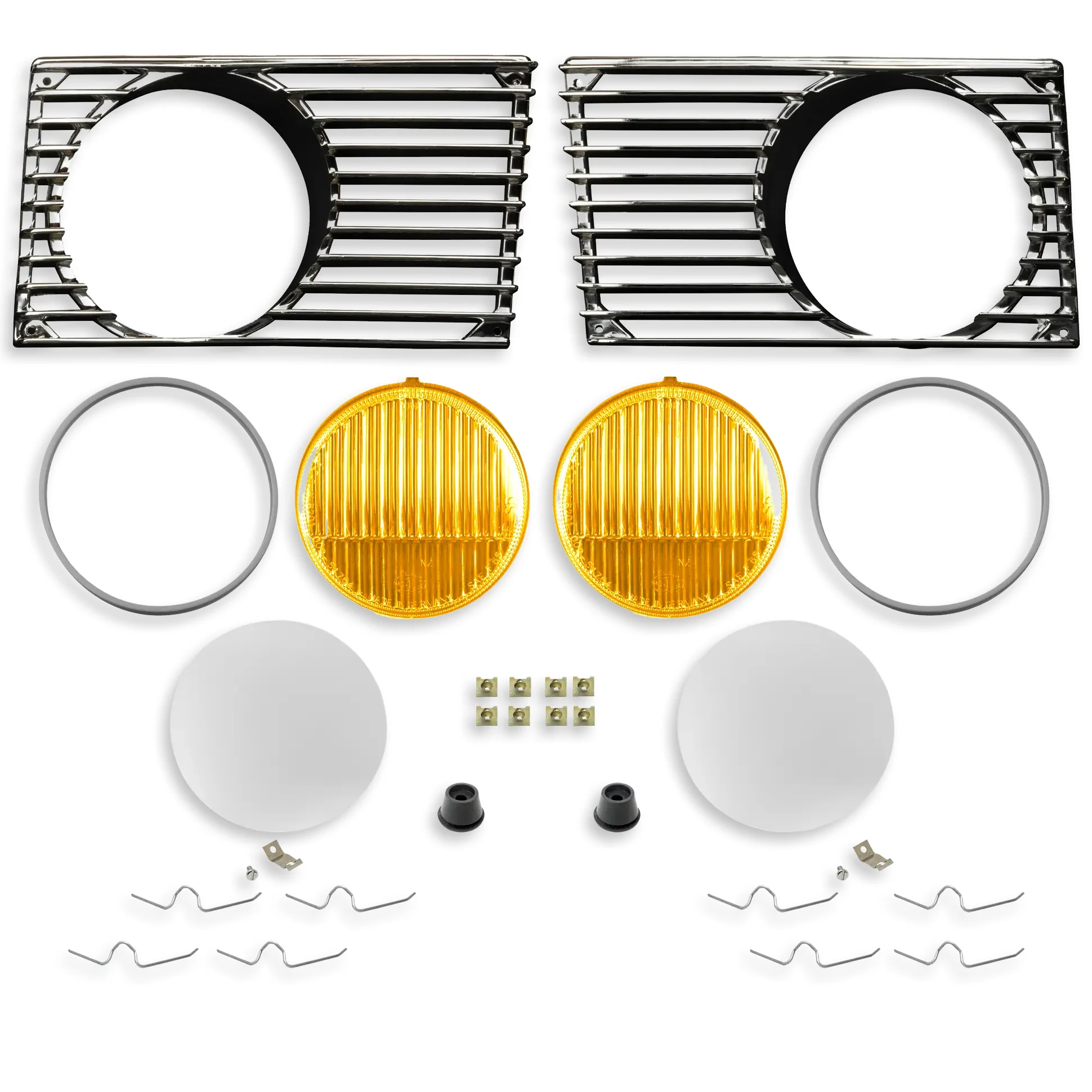 914Rubber Amber TN1-2 Fog Light Refresh Kit with Chrome Grilles for Porsche 914