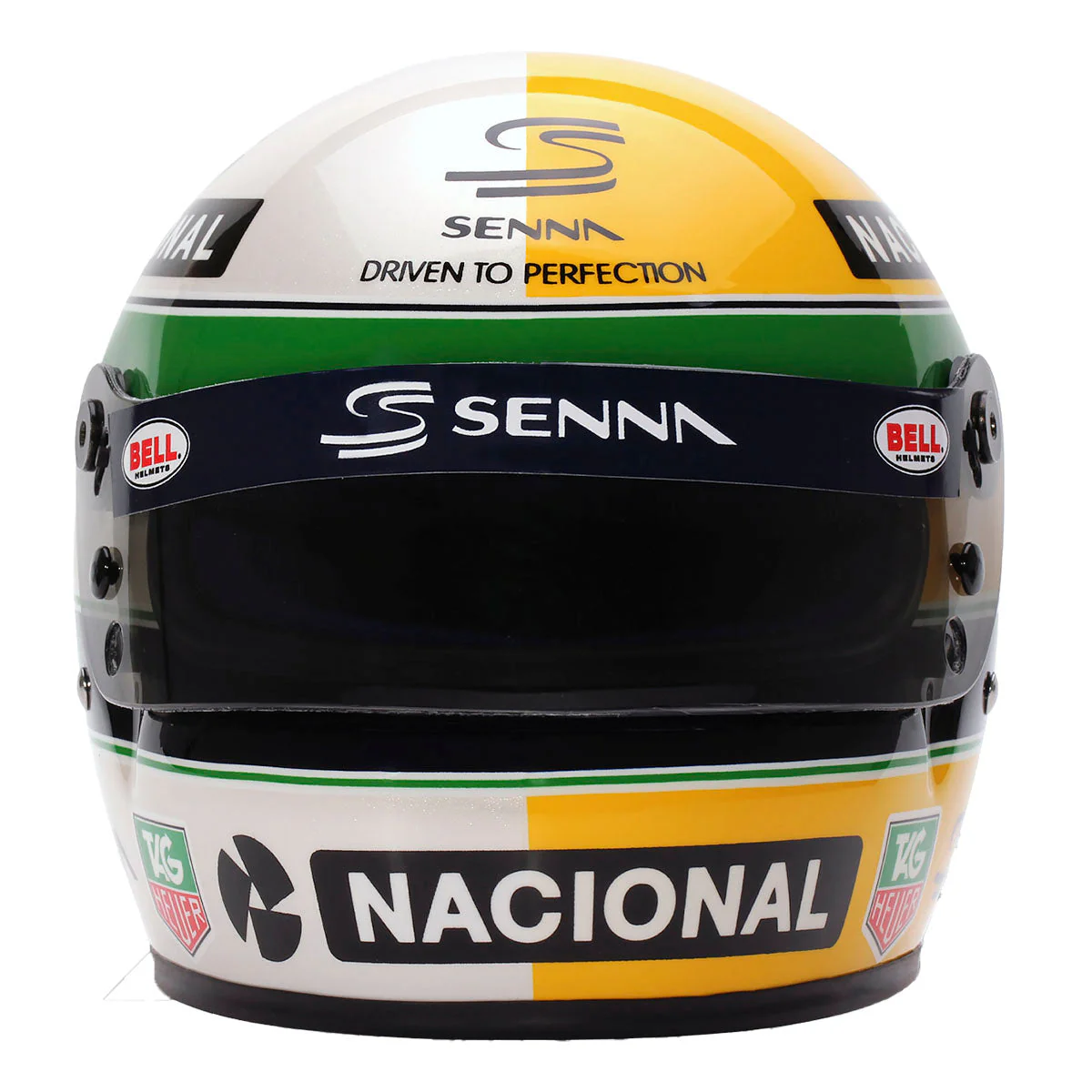 Bell Ayrton Senna 30 Year Legacy 1:2 Scale F1 Mini Helmet, Yellow and Pearl Liveries