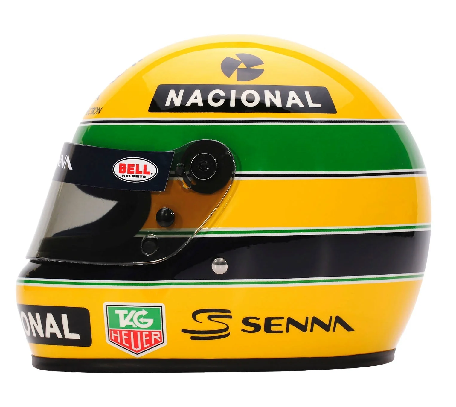Bell Ayrton Senna 30 Year Legacy 1:2 Scale F1 Mini Helmet, Yellow and Pearl Liveries - Image 3