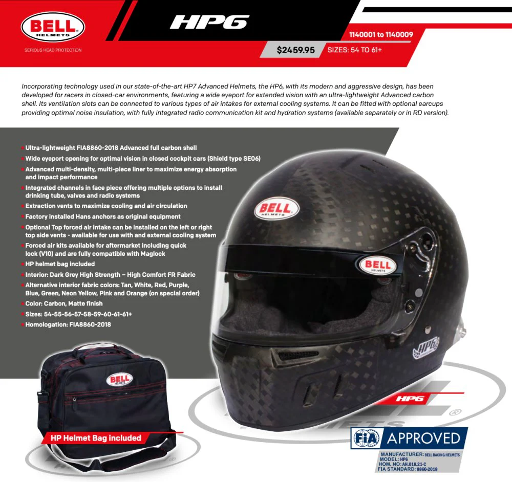 Competition Motorsport Bell HP6 8860-2018 Carbon Fiber Helmet - Image 3