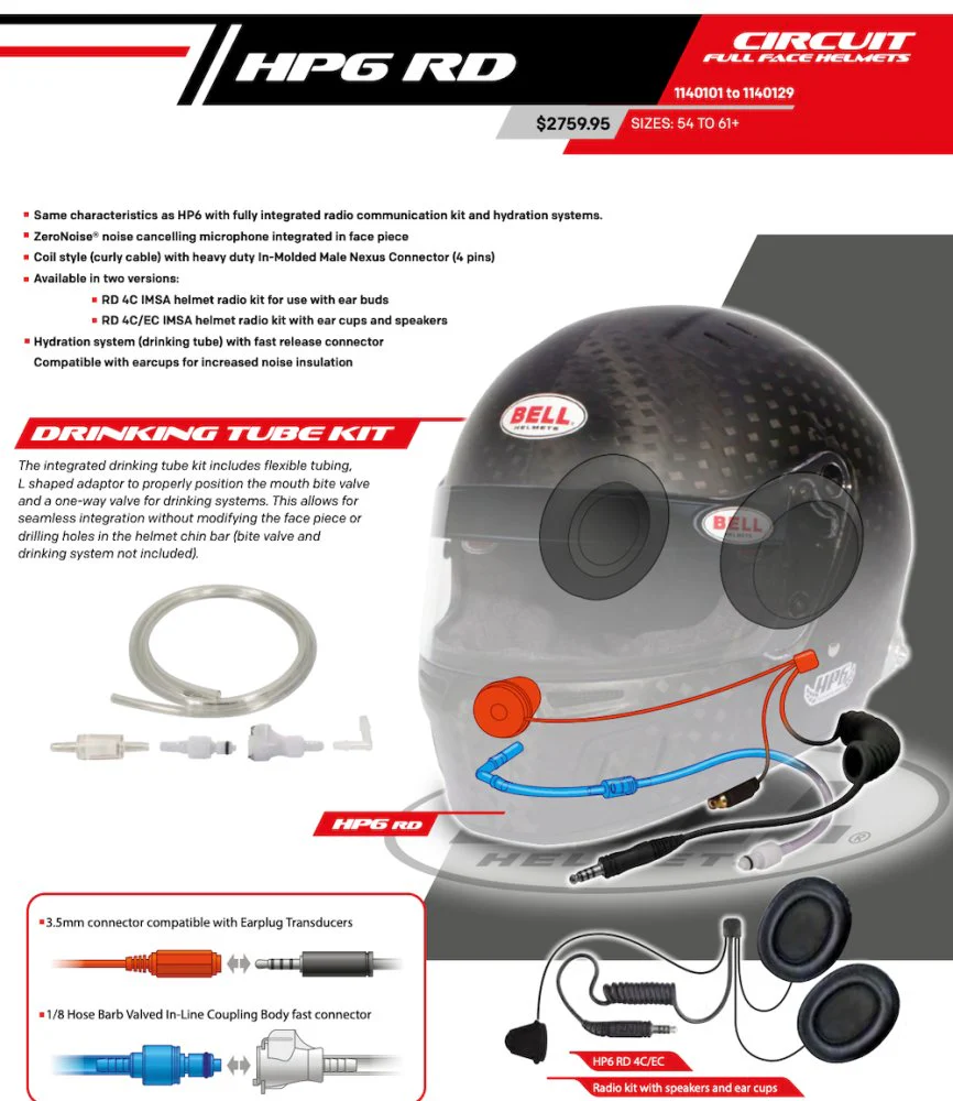 Competition Motorsport Bell HP6 8860-2018 RD-4C/EC Carbon Fiber Helmet With Built-in Earcup Speakers /hydration - Image 3