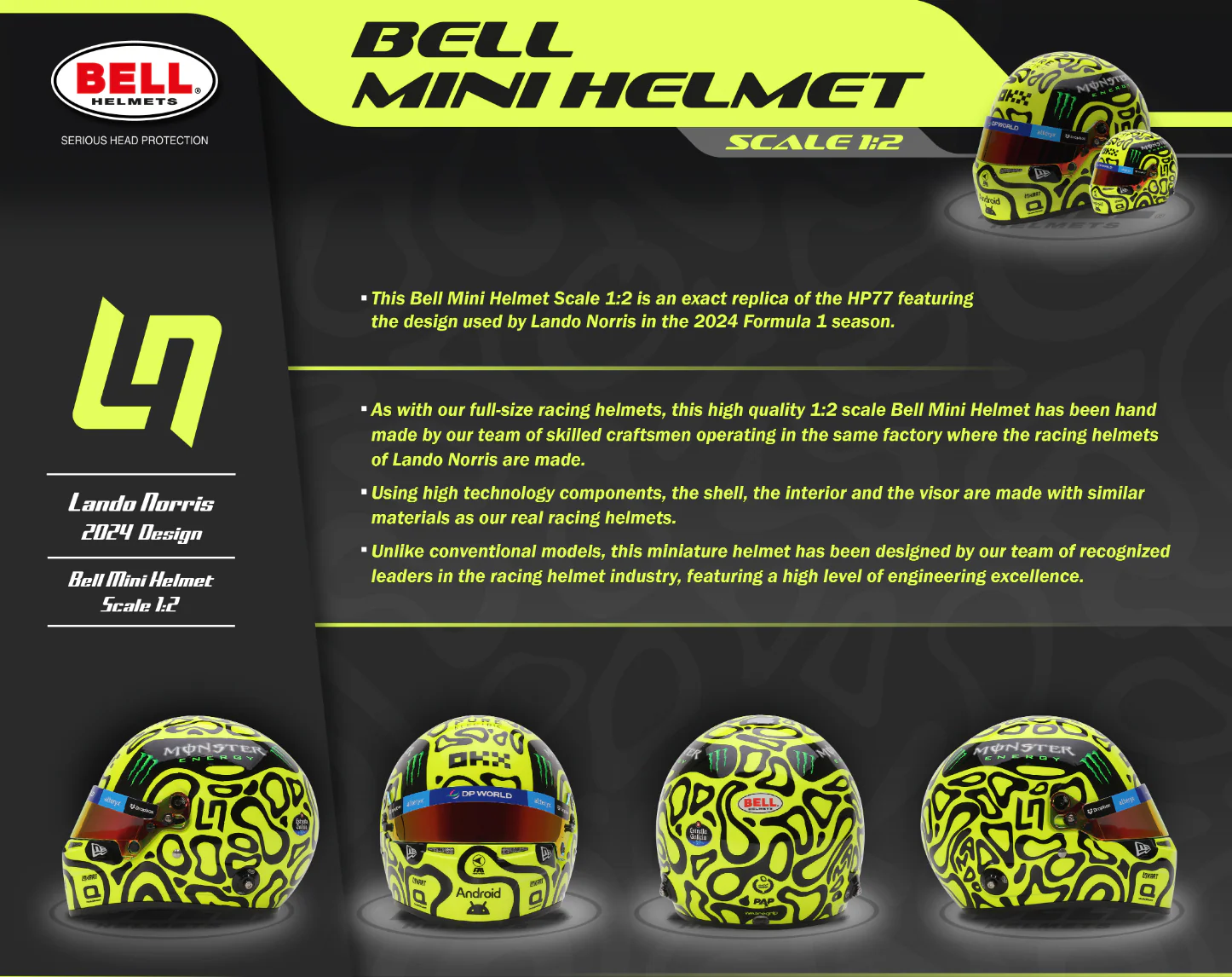 Bell HP77 Lando Norris 1:2 Scale F1 Mini Helmet, McLaren 2024 F1 Season - Image 8