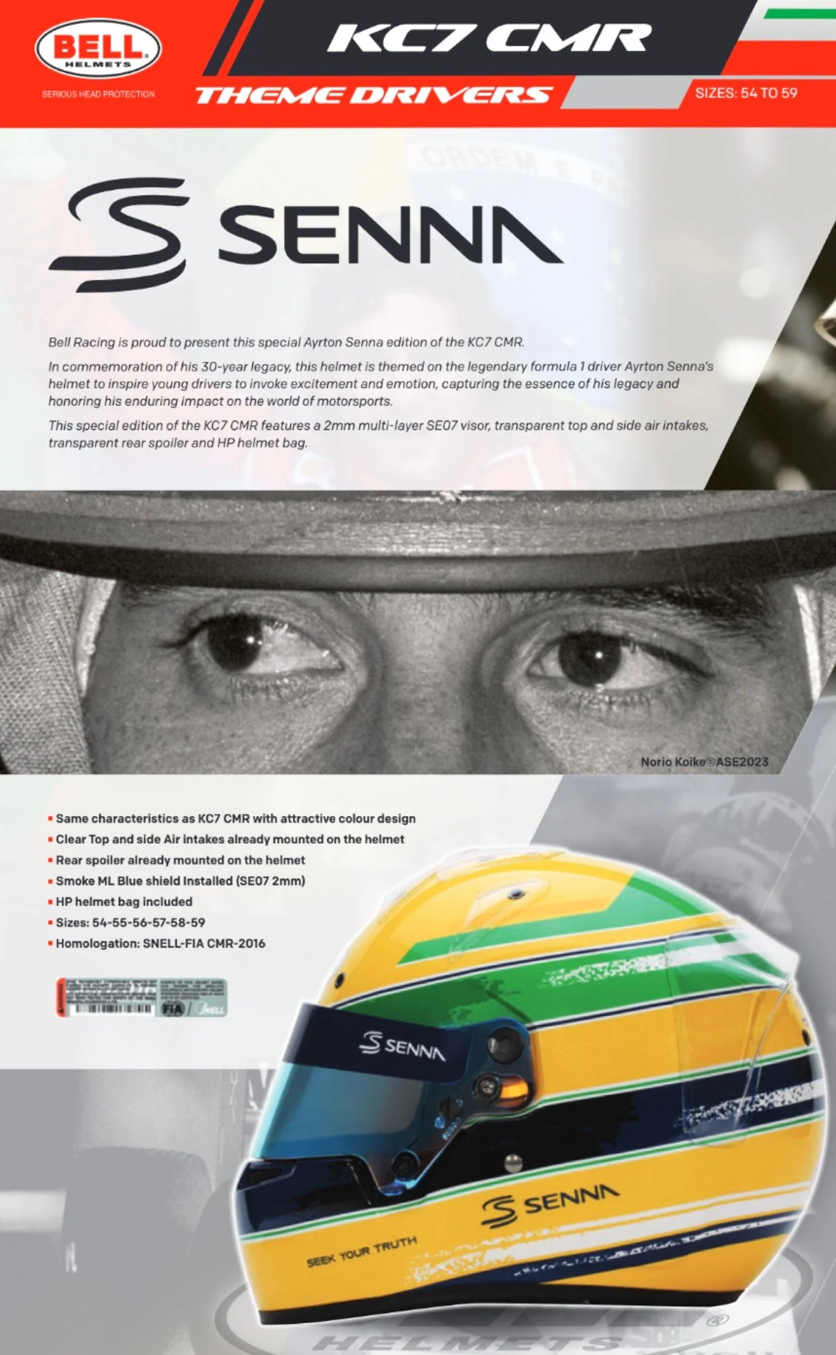 Bell KC7-CMR Ayrton Senna Karting Helmet, Snell-FIA CMR-2016 - Image 10