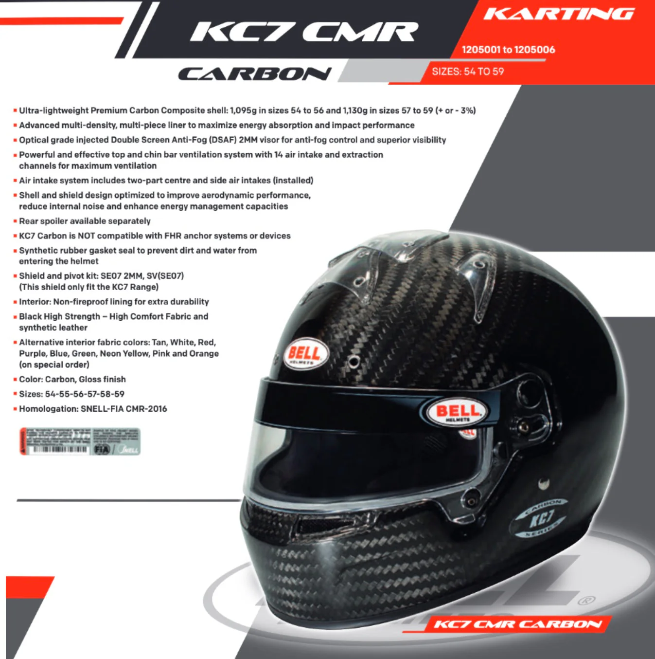 Bell KC7 CMR Carbon Fiber Karting Helmet - Snell-FIA CMR-2016 - Image 9