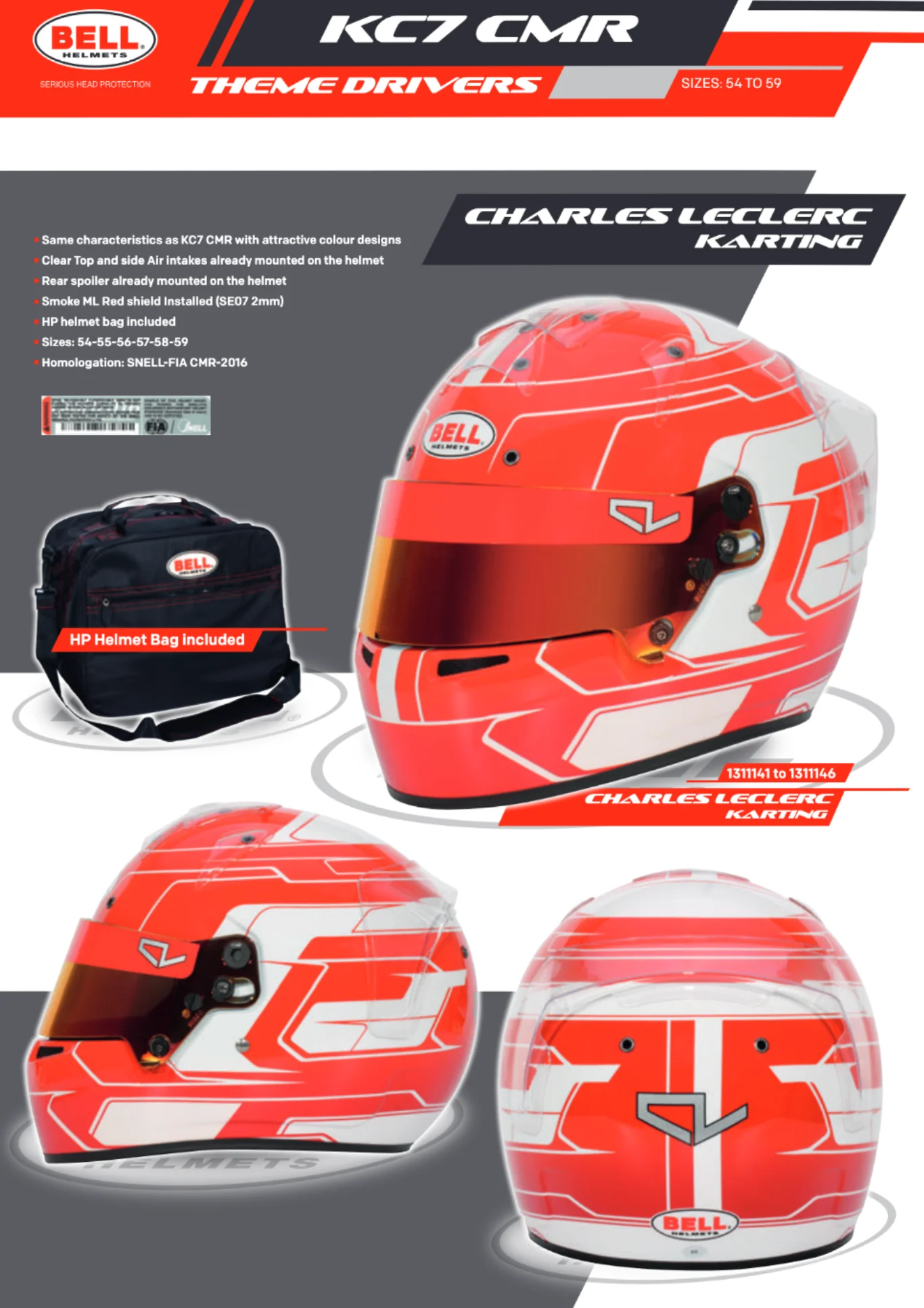 Competition Motorsport Bell KC7-CMR Charles Leclerc Karting Helmet Snell-fia CMR-2016 - Image 8