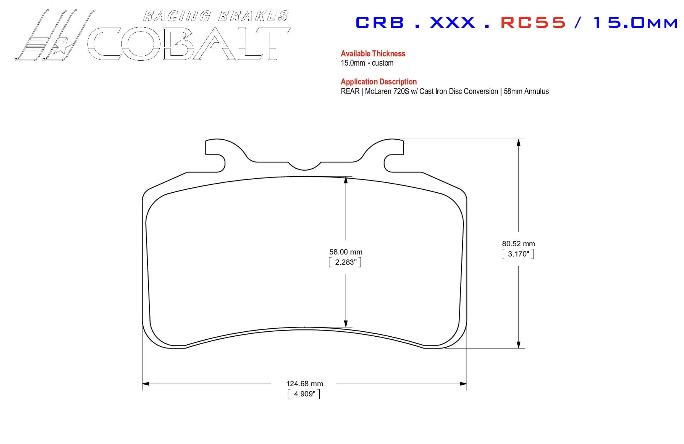 Competition Motorsport Cobalt Rear Racing Brake Pads RC55