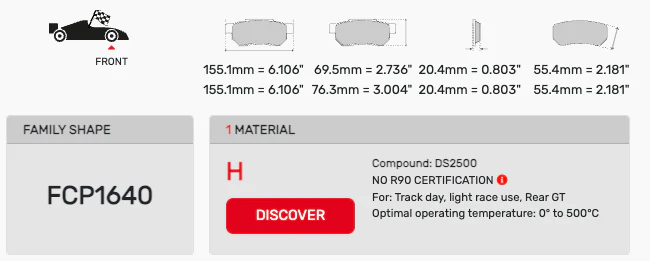 Ferodo Brake Pad Set FCP1640 for Porsche/Audi/BMW Motorsport Applications - Image 2