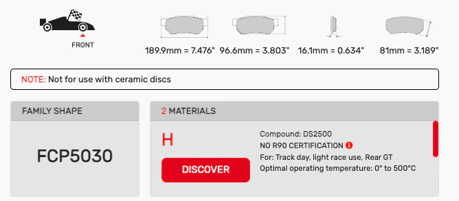 Ferodo Racing Brake Pad Set FCP5030 for Porsche 992 Carrera/S/4S (2020–2025) - Image 2