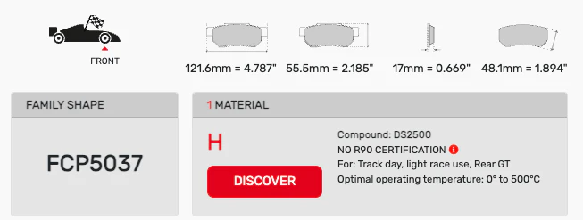 Ferodo Racing Brake Pad Set FCP5037 for Porsche 991 GT3/RS (2014–2019) - Image 2