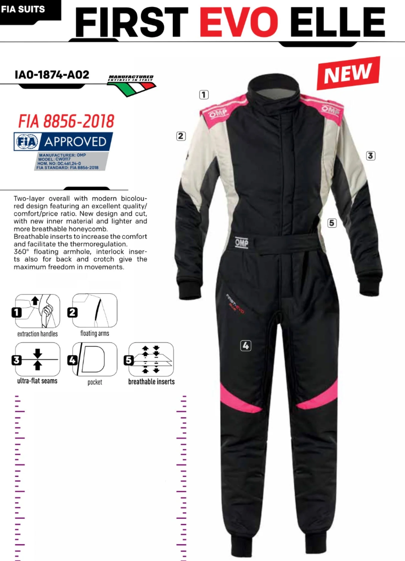 OMP Evo First ELLE Racing Driver Suit Driver Race Suit, FIA 8856-2018 - Image 4