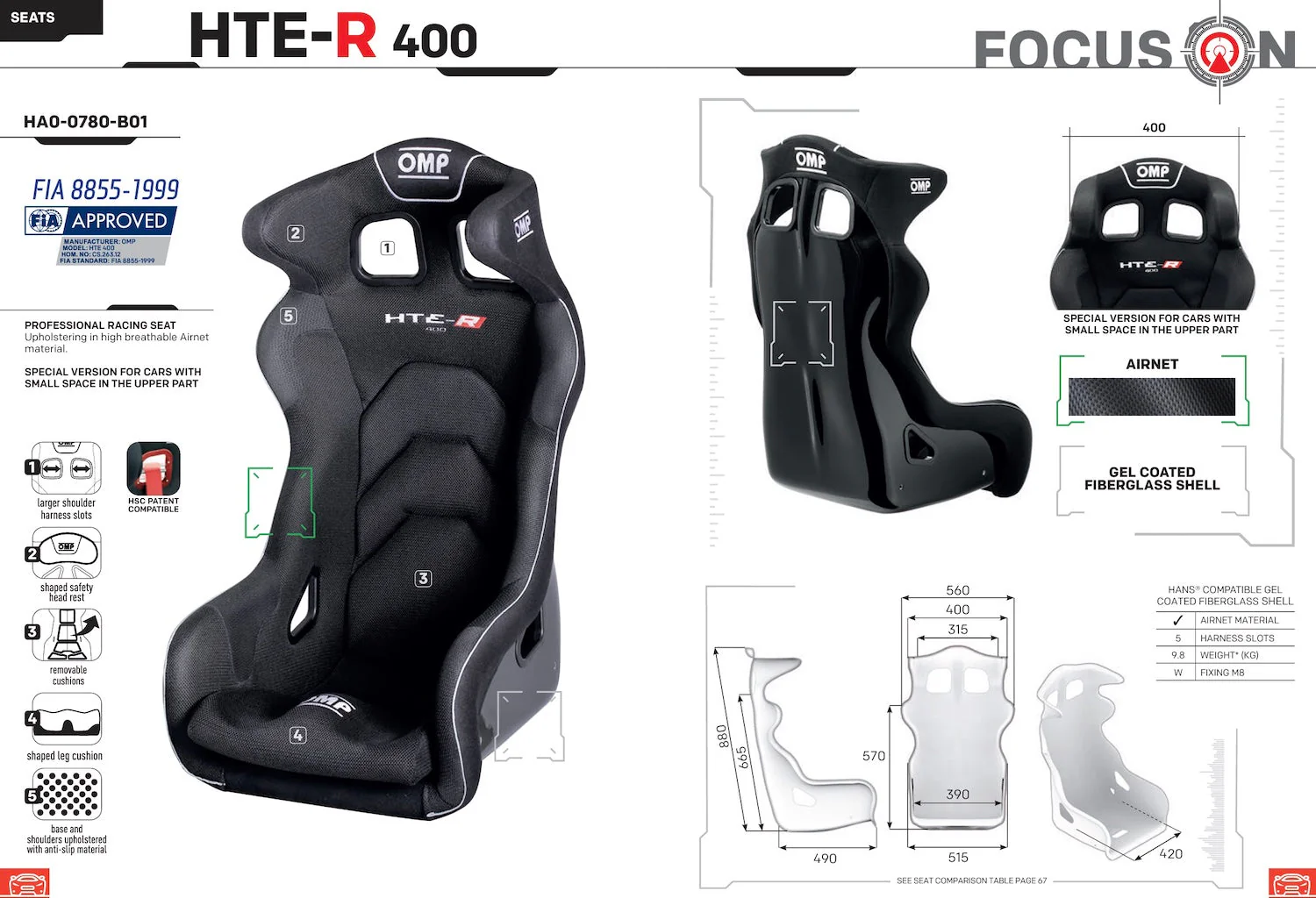 OMP HTE-R 400 Fixed-Back Racing Seat - Image 2