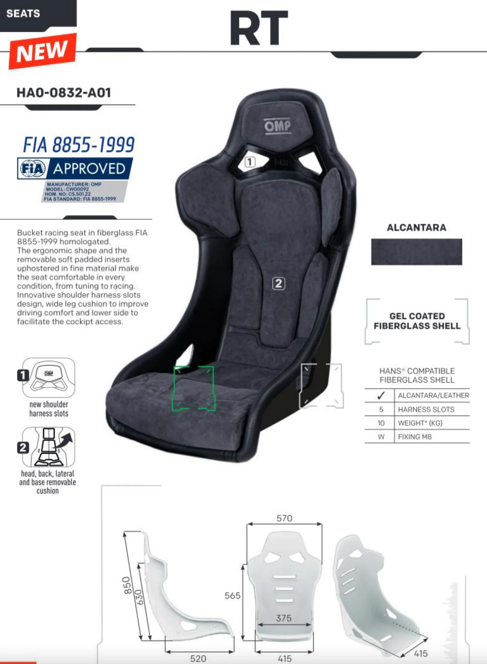 OMP RT Motorsport Racing Seat FIA 8855-1999 - Image 5