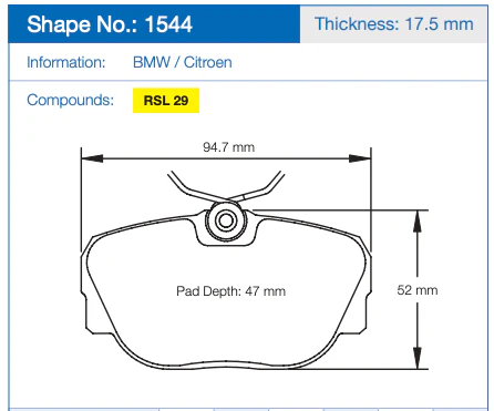 Competition Motorsport Pagid Racing Front Racing Brake Pads No. 1544 - Image 5
