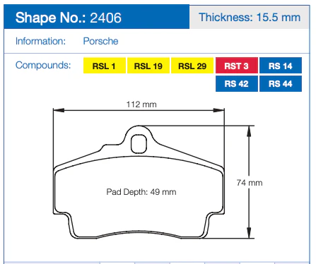 Pagid Racing Rear Brake Pad Set No. 2406 for Porsche 993/986/987/981/718/996/Cayenne - Image 2