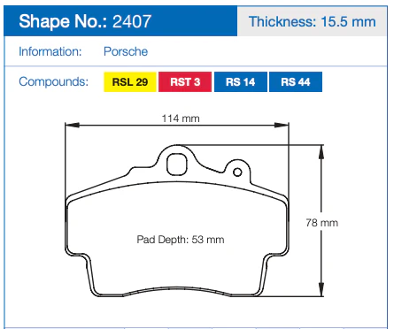 Pagid Racing Front Brake Pad Set No. 2407 for Porsche 993/986/987 - Image 2