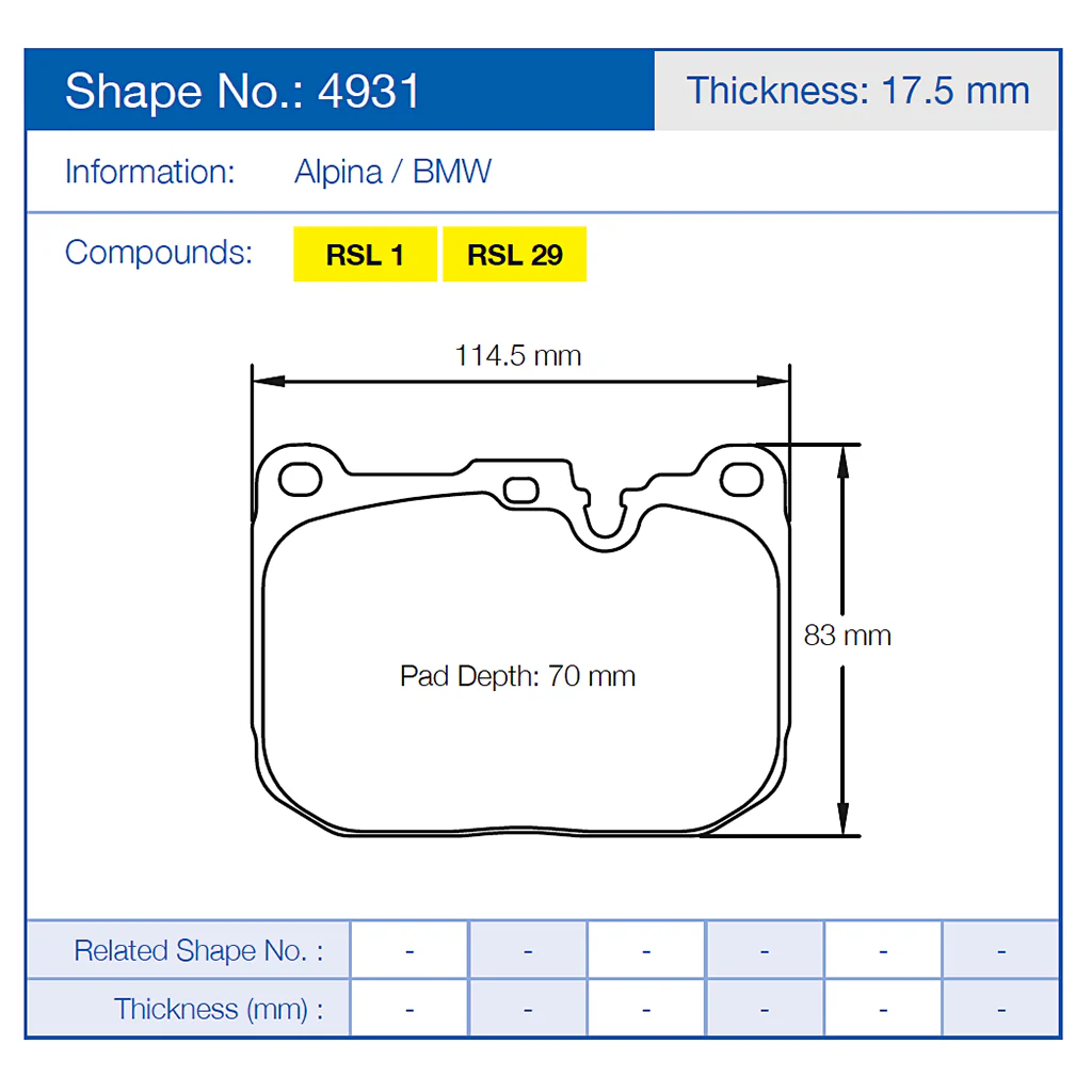 Pagid Racing Front Brake Pad Set No. 4931 - Image 2