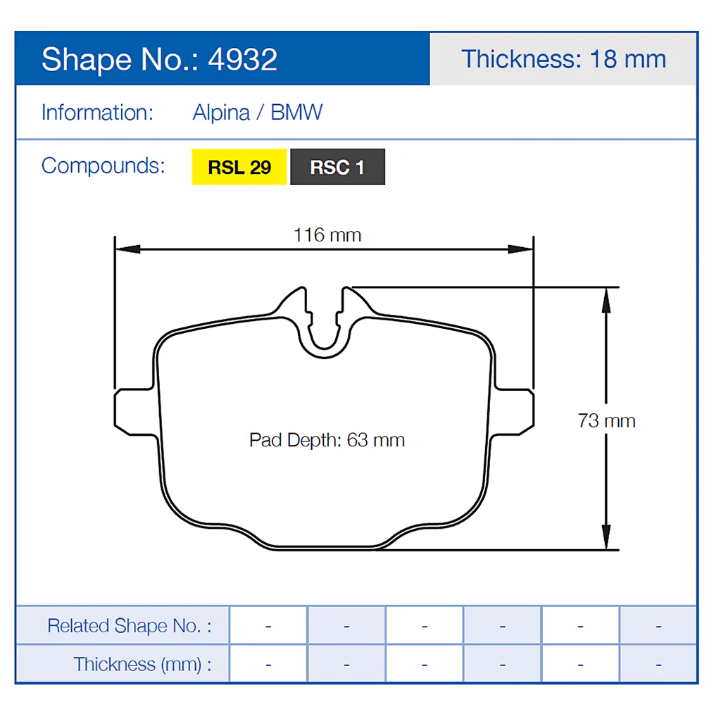 Pagid Racing Rear Brake Pad Set No. 4932 - Image 2
