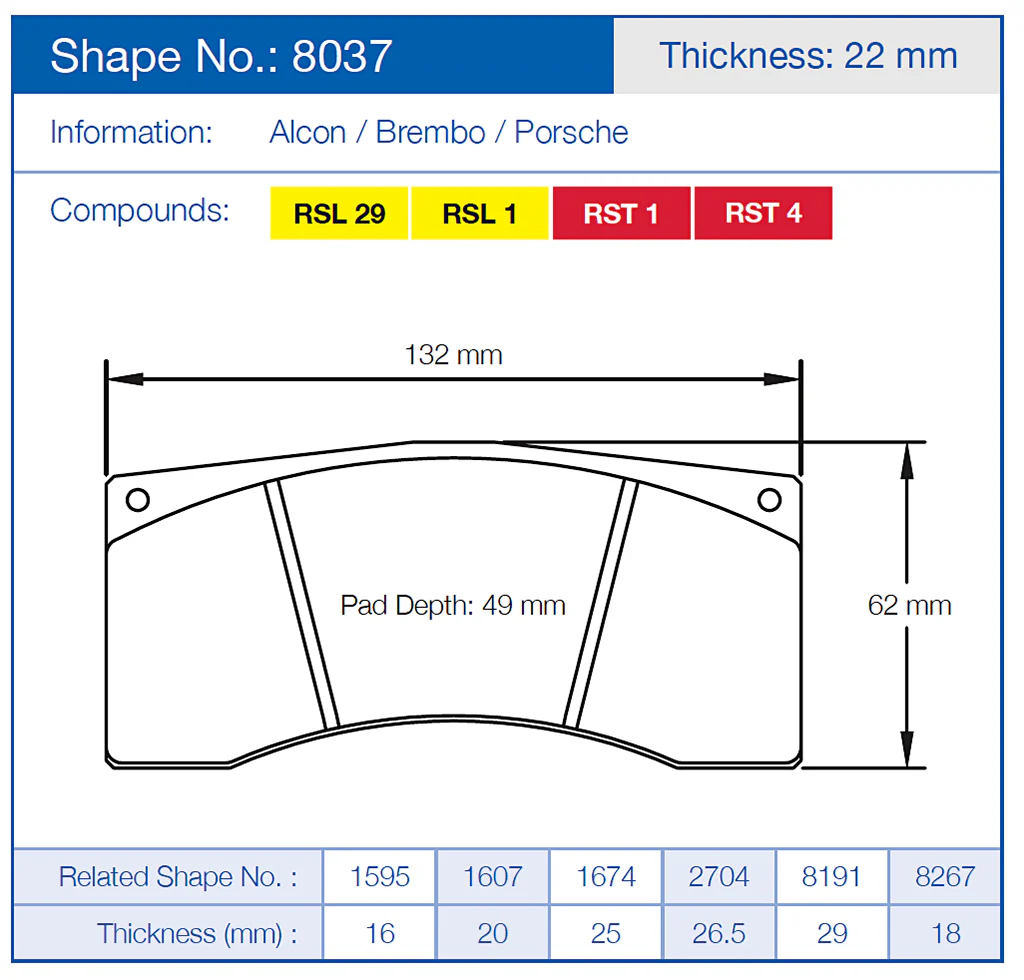 Pagid Racing No. 8037 Rear Brake Pad Set for Porsche 997 - Image 2
