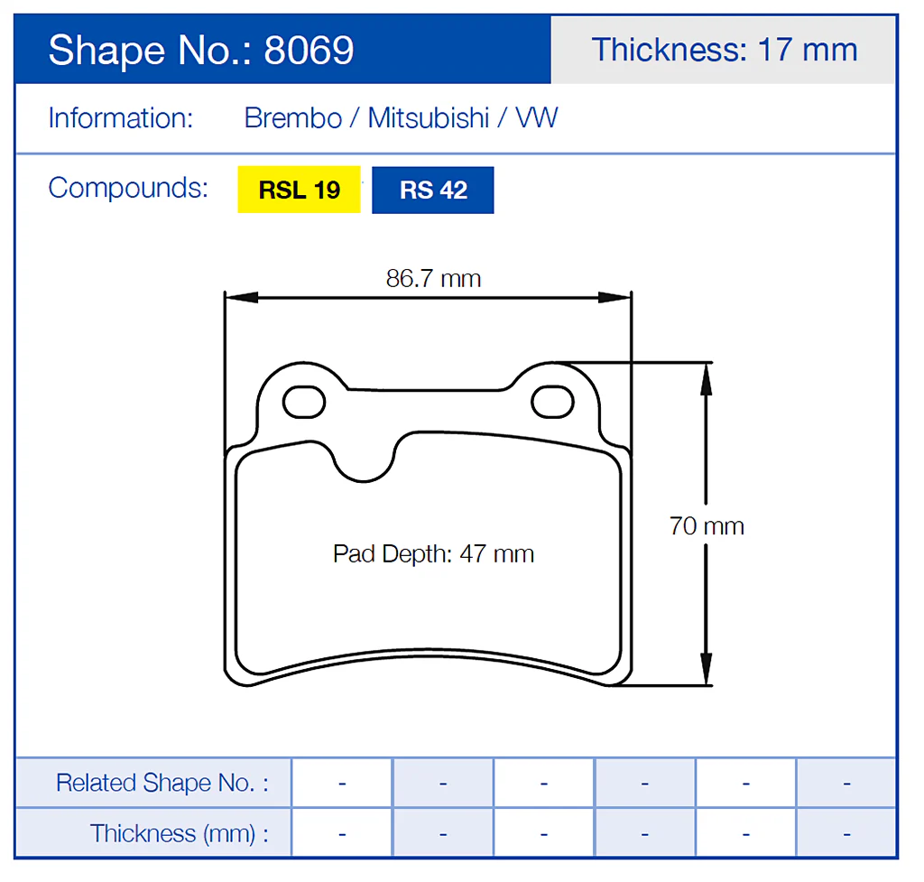 Pagid Racing Rear Brake Pad Set No. 8069 - Image 2