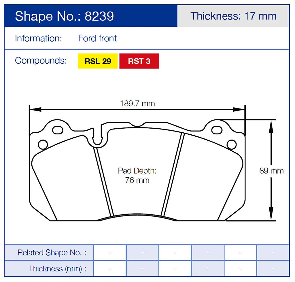 Pagid Racing Front Brake Pad Set No. 8239 - Image 2