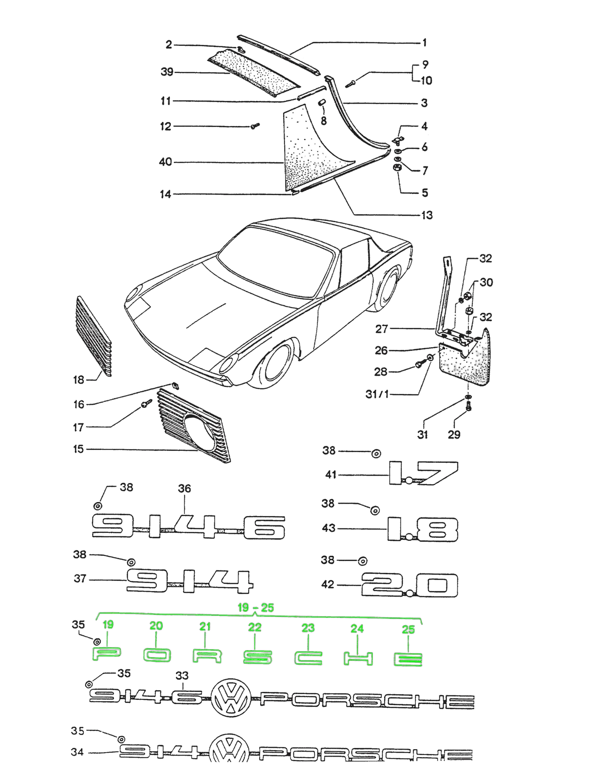 914Rubber Silver "Porsche" Deck Lid Letter Set with Hardware for Porsche 914 (72-76) - Image 3