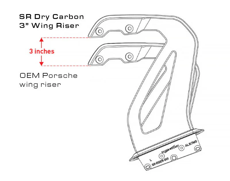 SilverRocket Dry Carbon 3-Inch Wing Risers for Porsche Track Applications GT4 RS - Image 6
