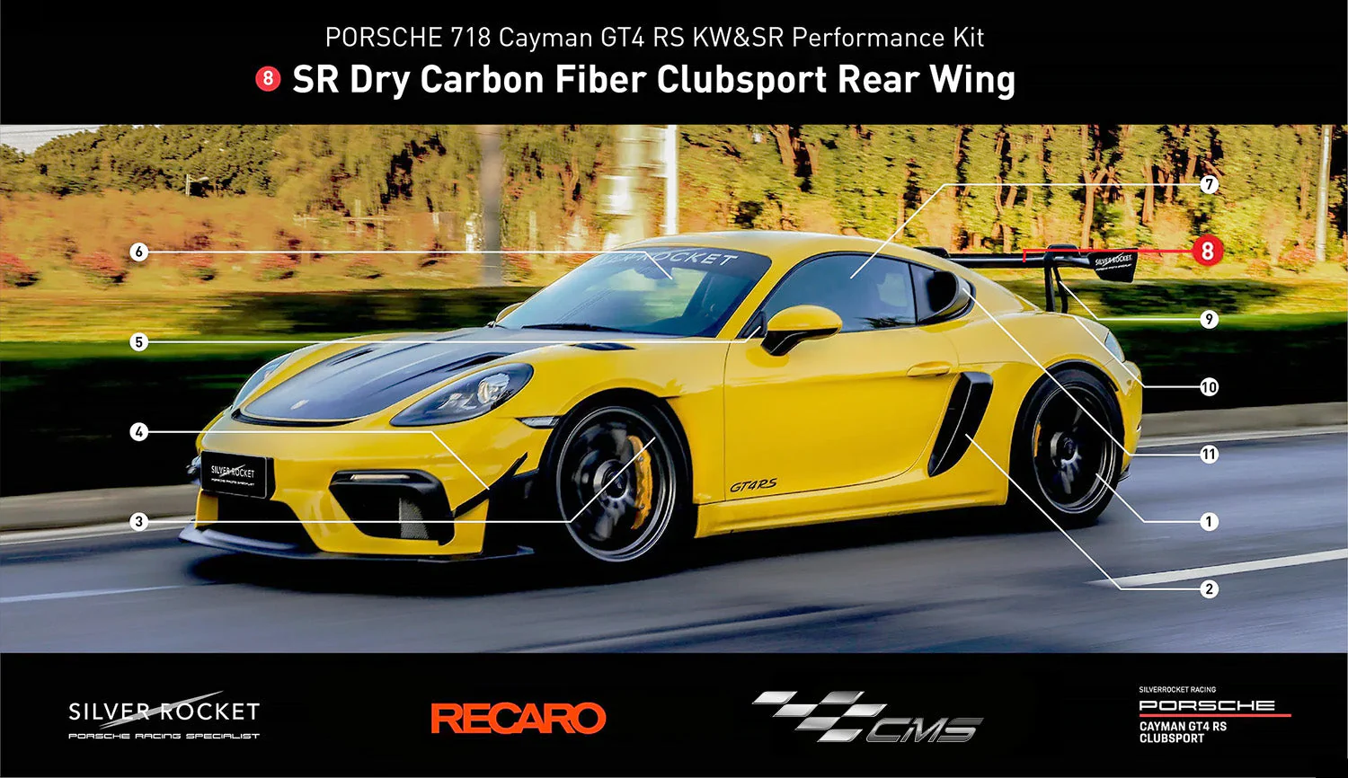 SilverRocket Flex-Carbon Swan Neck Wing for Porsche 718/981 GT4 - Image 13