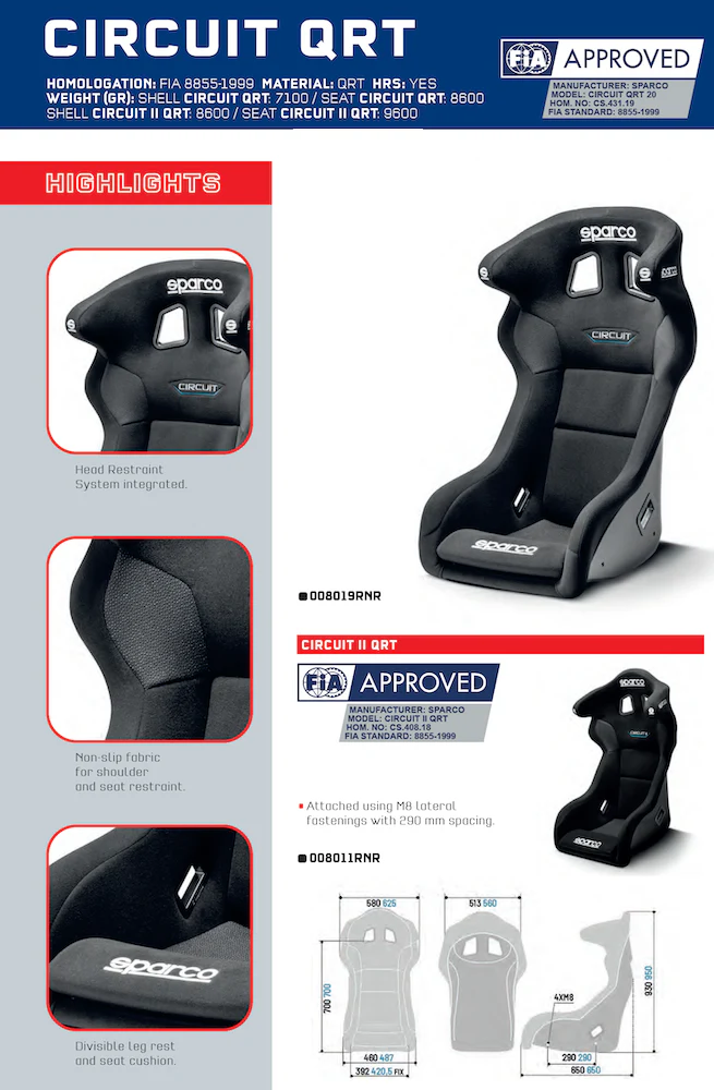 Sparco Circuit/Circuit II QRT Fixed-Back Racing Seat - Image 2