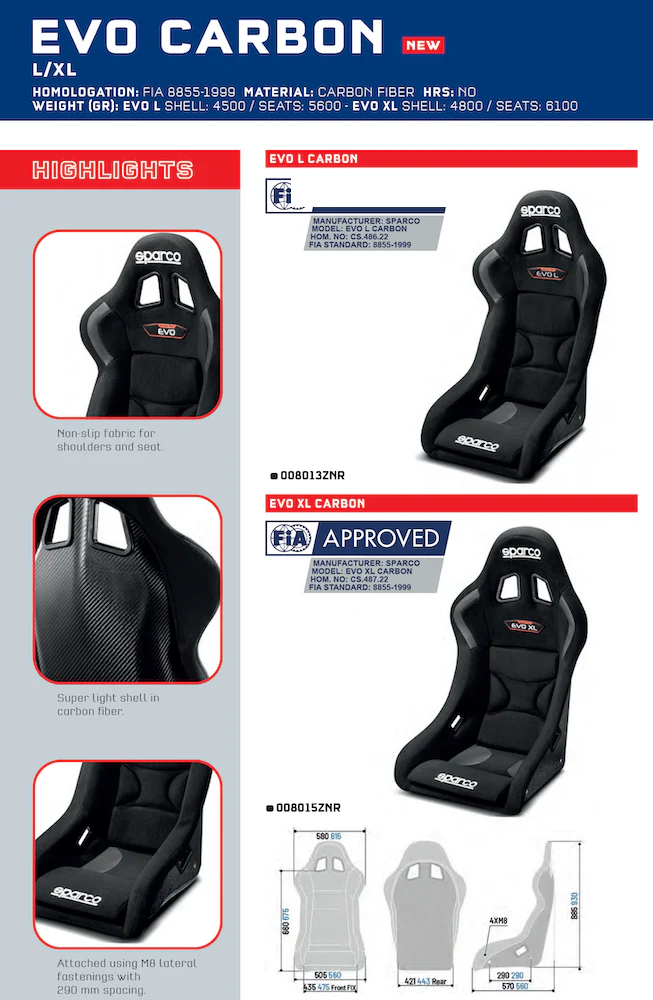 Competition Motorsport Sparco EVO Carbon Fiber Racing Seat Standard, Large Or XL - Image 3