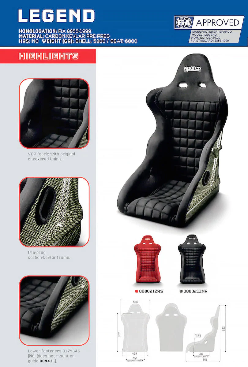 Sparco Legend Kevlar Motorsport Racing Seat - Image 5