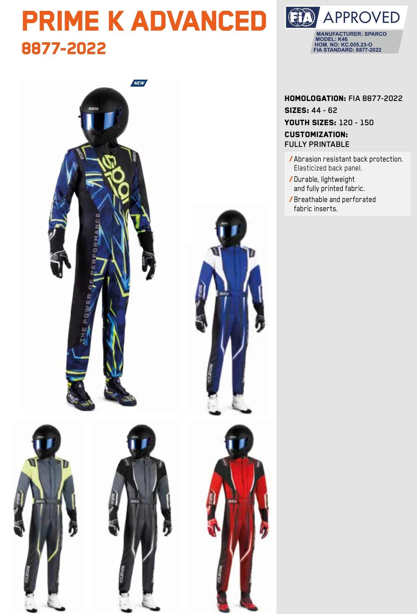 Sparco Prime-K Advanced Kart Racing Suit, FIA 8877-2022 - Image 8