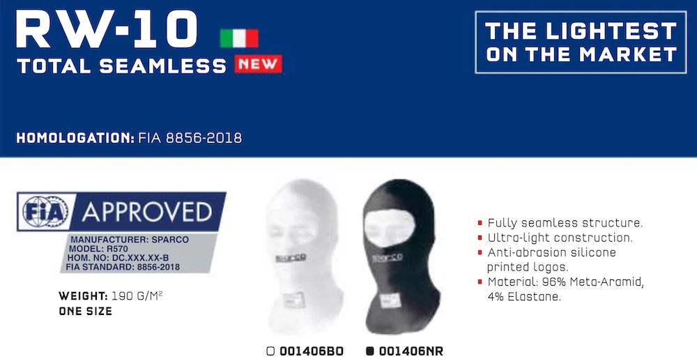 Competition Motorsport Sparco RW-10 Seamless Nomex Balaclava Helmet Component - Image 4