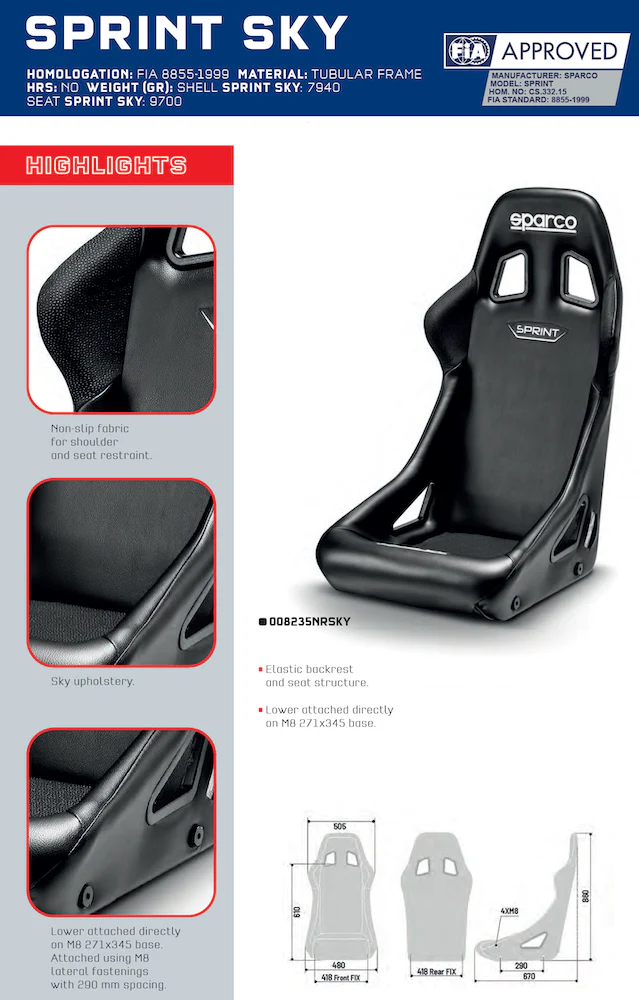 Sparco Sprint Fixed-Back Racing Seat - Image 2