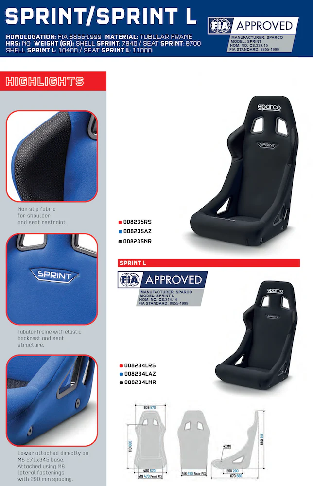 Sparco Sprint Fixed-Back Racing Seat - Image 3