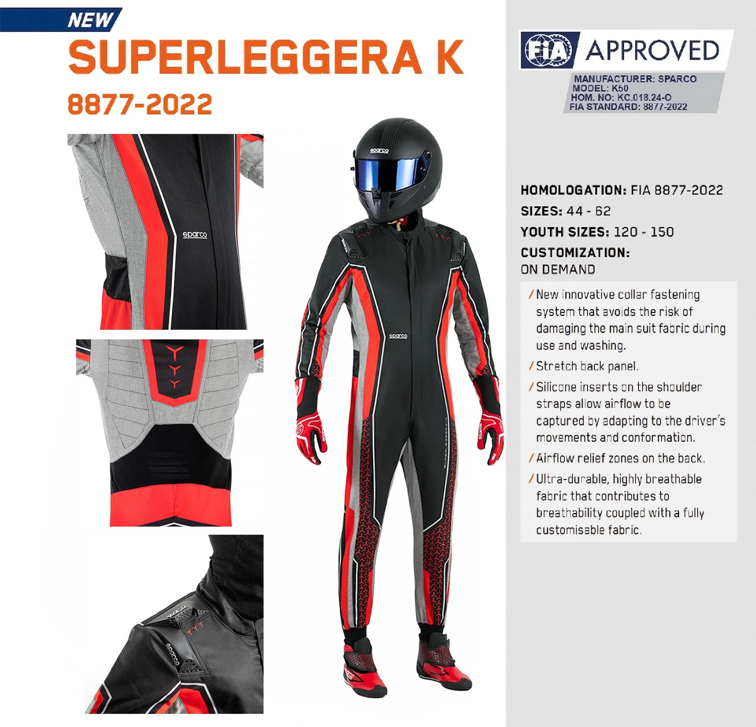 Sparco Superleggera K Kart Racing Suit FIA 8877-2022 - Image 12
