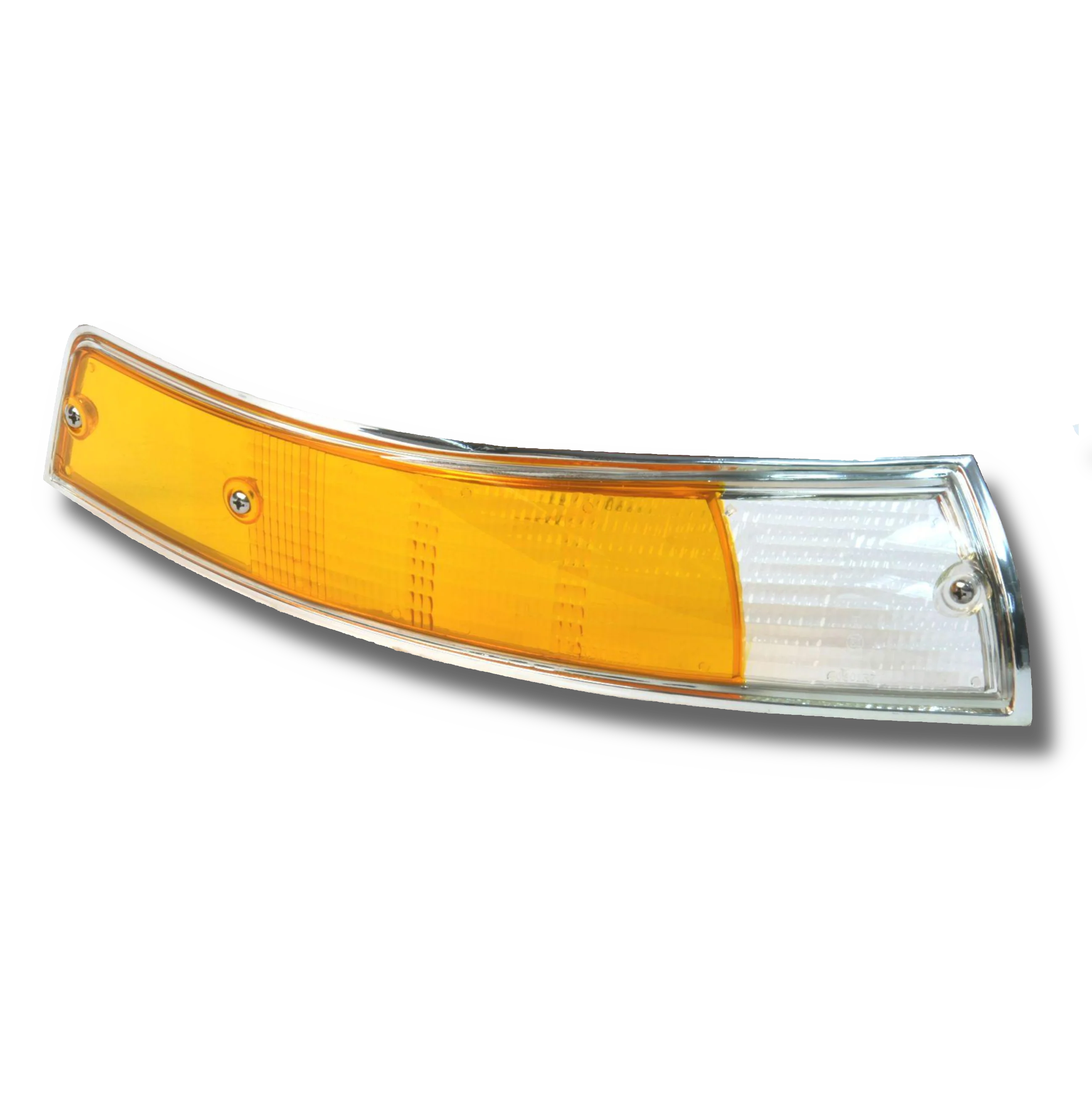 Front Right Amber and Clear USA Spec Turn Signal Lens w/ Chrome Trim for Porsche 911, 912 (1969-71)